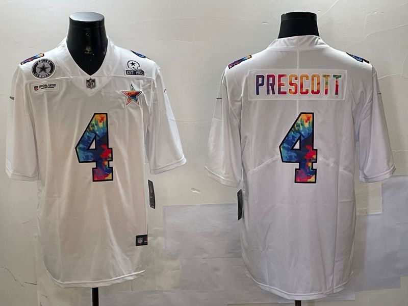 Men Dallas Cowboys #4 Prescott White Rainbow 2024 Nike Limited NFL Jersey style 01083->dallas cowboys->NFL Jersey
